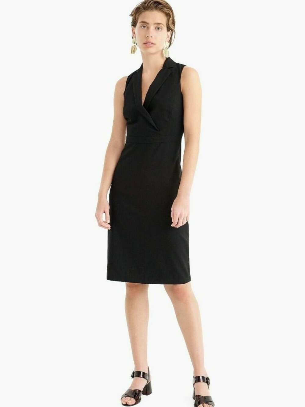 NWT J.Crew Tuxedo Sheath in Black V-Neck Sleeveless Stretch Wool Dress 10